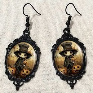 Scarecrow Boy Cameo~ Pumpkin Jack-o’-lantern Fall Autumn Halloween Gothic Dangle